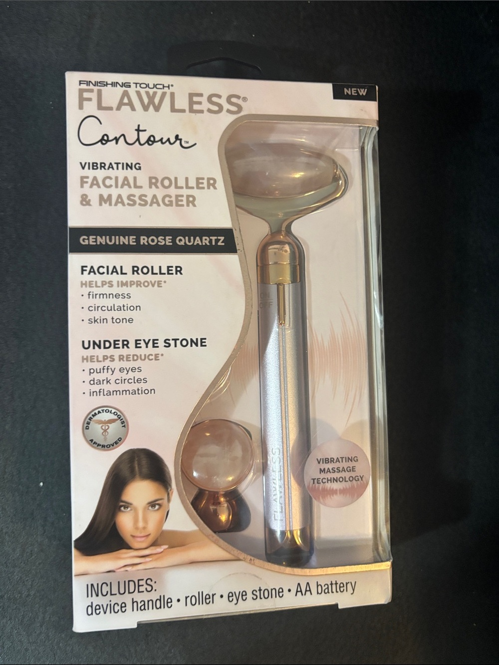 Finishing Touch Flawless Contour Vibrating Rose Quartz Facial Roller - Pink